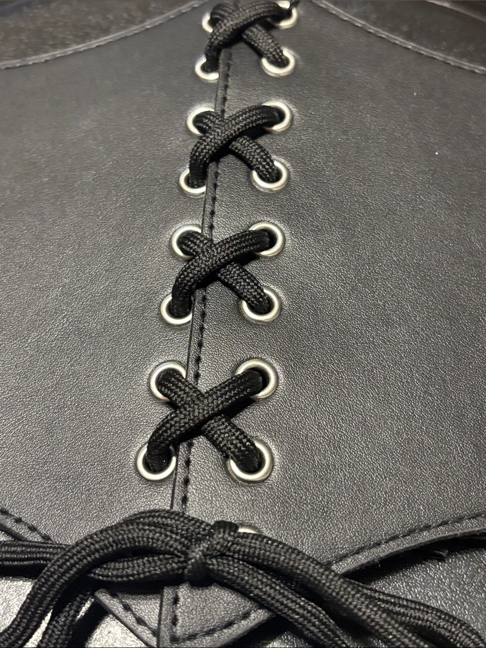 Black Lace-Up Waist Belt with Elastic Panels Costume Party Bar Maiden